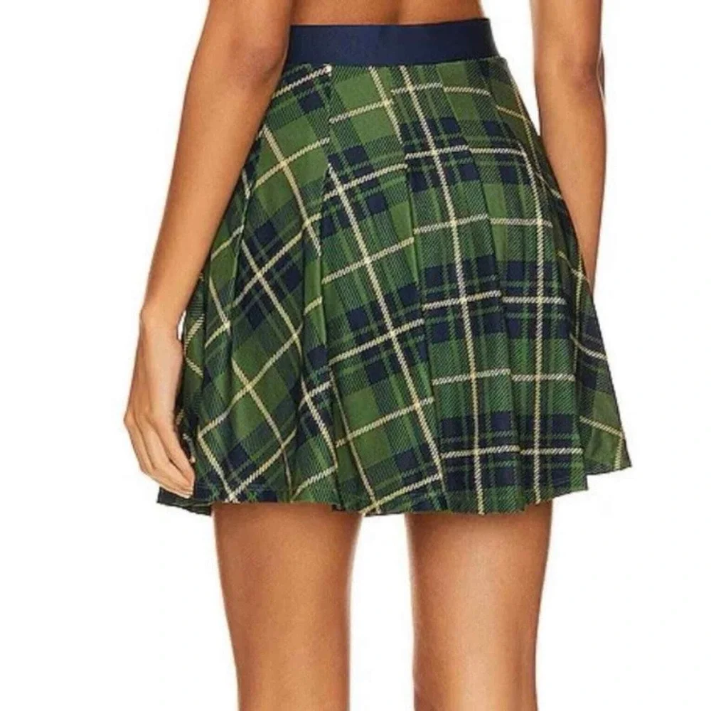 NWT We Wore What Tennis Plaid Pleated Mini Skirt Skort in Court Green/Navy - XS